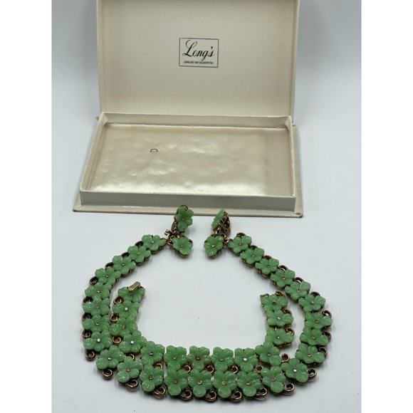 4pc Crown TRIFARI Molded Green Glass Forget Me Not - Picture 5 of 5